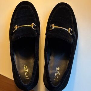 J. Crew Black Velvet Horsebit Loafers with Gold Hardware